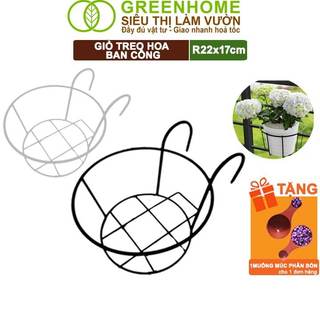 Giỏ Treo Hoa Ban Công Greenhome, D22xC18cm, Chất Liệu Sắt Sơn Tĩnh Điện, Phù Hợp Với Mọi Lan Can