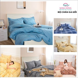 ✔ bộ chăn ga gối 1m8x2m, kết cấu ga chun chần + chăn xuân thu, chất cotton - sông hồng chính hãng.