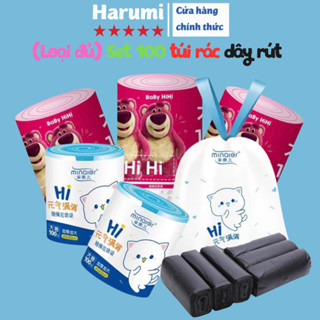 Set 100 Túi Rác Gấu Dâu, Túi Rác Minaier, Túi Rác Có Quai, Túi Rác Có Dây Rút Dai, Túi Đựng Rác Chống Rò Rì Nước