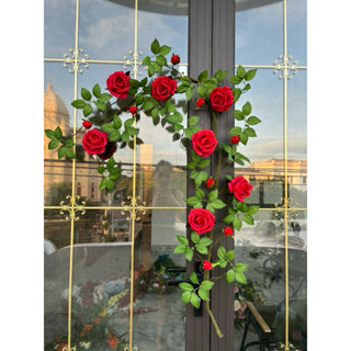  Dây Hoa Hồng  PHÁP Leo bông vừa Cao Cấp- Dây hoa giả cao cấp 1m65   có tặng móc treo  