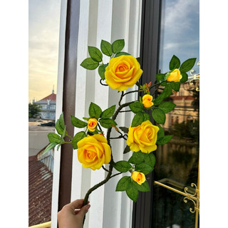 Cành Hoa Hồng Điều Cổ, Cao 65cm, Gồm 3 Hoa, 3 Nụ, 7 lá, 2 Lộc, Trang Trí Decor Xinh