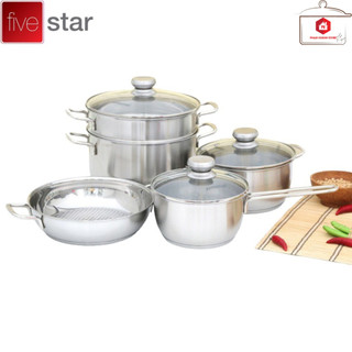 BỘ 5 NỒI FIVESTAR NẮP KÍNH 3 ĐÁY SỬ DỤNG ĐƯỢC TRÊN MỌI LOẠI BẾP