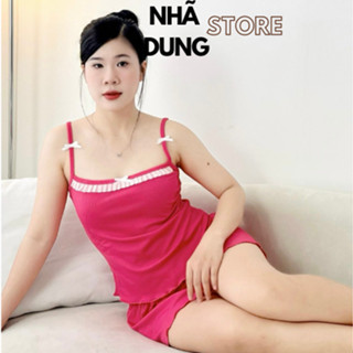 <HỎA TỐC>Đồ bộ 2 dây thun lạnh co giãn 4 chiều trơn đính kèm nơ trending kiểu dáng sexy siêu mát Nhã Dung Store <A63>