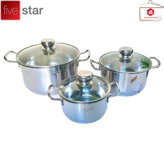 BỘ 3 NỒI INOX 3 ĐÁY FIVESTAR NẮP KÍNH CAO CẤP DÙNG ĐƯỢC BẾP TỪ