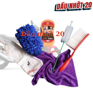 Combo bộ dụng cụ rửa xe máy ô tô khăn lau xe găng bao tay bàn chải cọ rửa