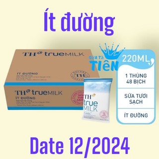 Thùng 48 bịch Sữa Tươi TH True Milk Ít Đường (220ml x 48 Bịch)
