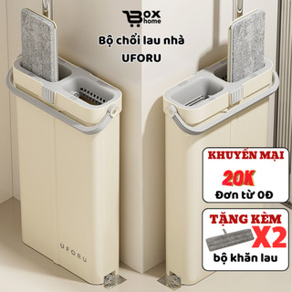 Bộ Cây Lau Nhà Tự Vắt UFORU, Chổi Lau Nhà 360 Độ Siêu Mỏng 4 Hệ Thống Làm Sạch Mới