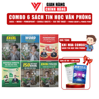 Combo 6 sách excel - word - powerpoint - google sheets - 150 thủ thuật - power query kèm khoá học video đào tạo tin học