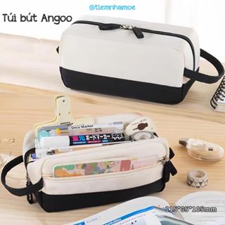 Túi bút, túi đựng bút angoo basic vải dù dày dặn chống nước 4 ngăn có khoá kéo bên trong form to rộng rãi