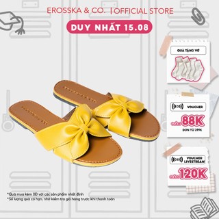Dép nữ thời trang đế bằng Erosska đính nơ đế bệt màu vàng ver 2 - DE027