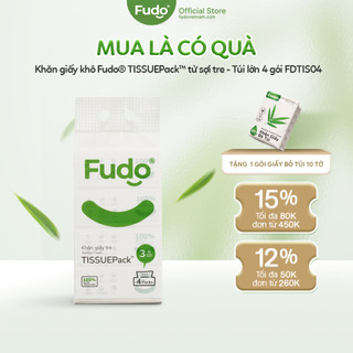 Khăn giấy khô Fudo® TISSUEPack™ từ sợi tre - Túi lớn 4 gói FDTIS04