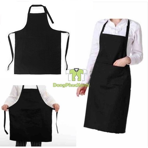 Tạp dề yếm phục vụ màu đen trơn - Tạp dề pha chế Tạp dề đồng phục Tạp dề vải