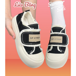 GIÀY SLIP ON NỮ GIÀY LƯỜI QUAI DÁN ĐẾ CAO TUA RUA H226 và Quai Dán Mặt Cười D916