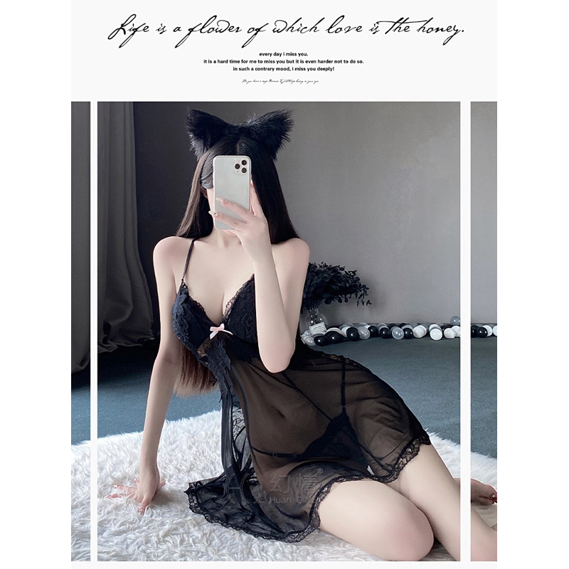 Váy ngủ sexy, đầm ngủ gợi cảm voan mỏng thêu ngực nổi, đính nơ hàng cao cấp tặng kèm chip | BigBuy360 - bigbuy360.vn