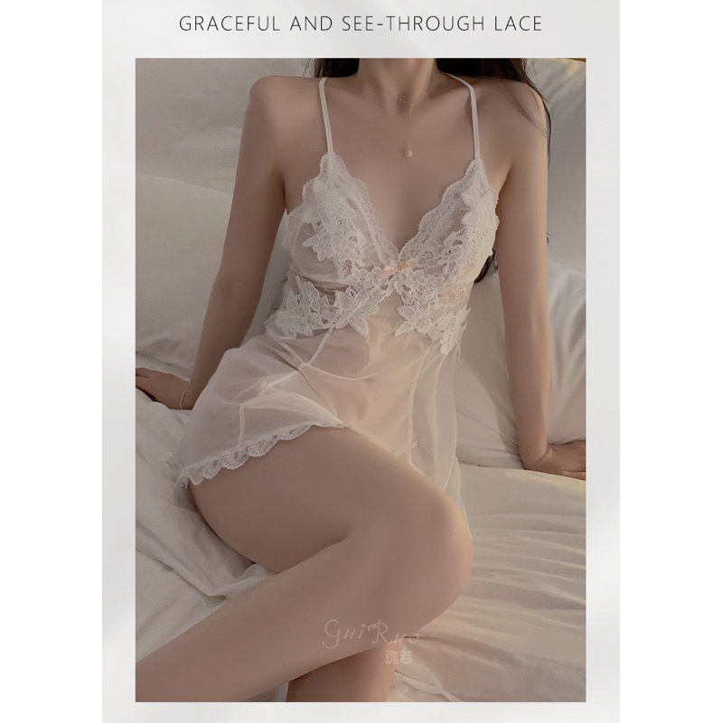 Váy ngủ sexy, đầm ngủ gợi cảm voan mỏng thêu ngực nổi, đính nơ hàng cao cấp tặng kèm chip | BigBuy360 - bigbuy360.vn