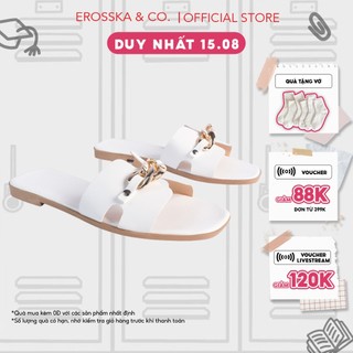 Dép nữ thời trang đế bằng Erosska mũi vuông quai xích ver 2 màu trắng - DE042
