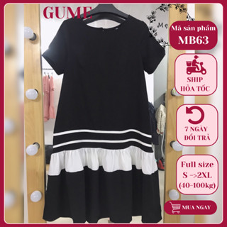 Váy bầu bigsize -Đầm bầu thiết kế GuMe màu đen đuôi cá 3 tầng phối trắng nhẹ nhàng chất vải sạn lụa sz từ 40-100kg MB63