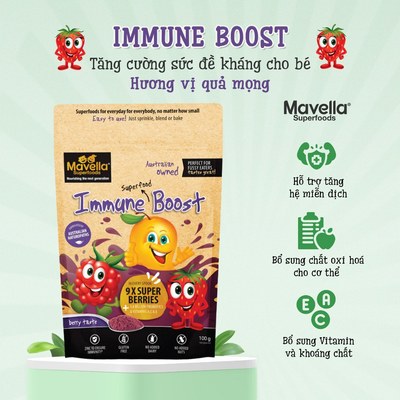 Bột lắc sữa Mavella Immune Boost chứa 9 loại quả mọng hữu cơ, hỗ trợ đề kháng tự nhiên cho bé 100g