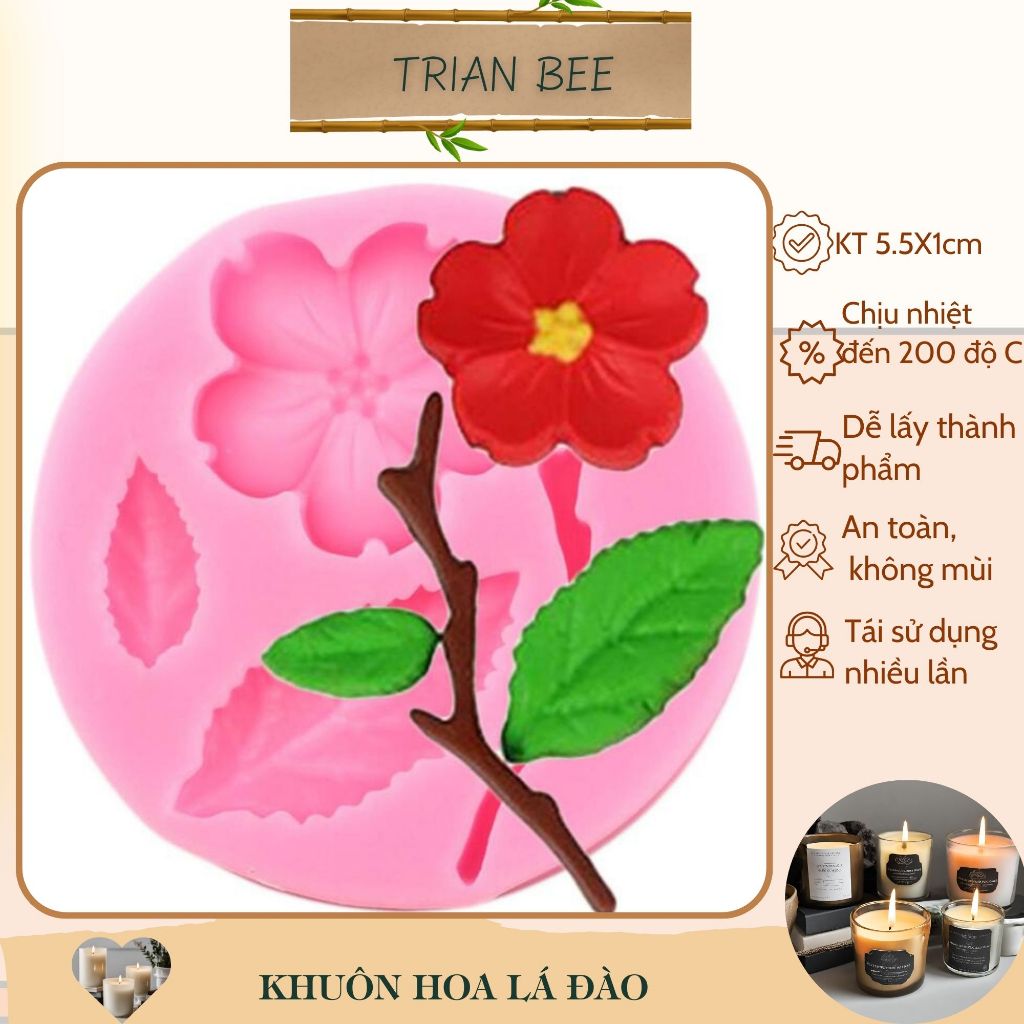 Khuôn silicon hoa, lá, cành đào, chịu nhiệt tốt, không mùi, khuôn tạo hình Trian Bee
