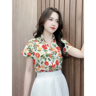 Áo sơ mi hoa cổ đức lụa hàn châu siêu mát màu hè Evalover
