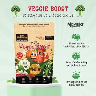 Bột lắc sữa Mavella Veggie Boost bổ sung chất xơ và rau củ Organic cho bé 100G