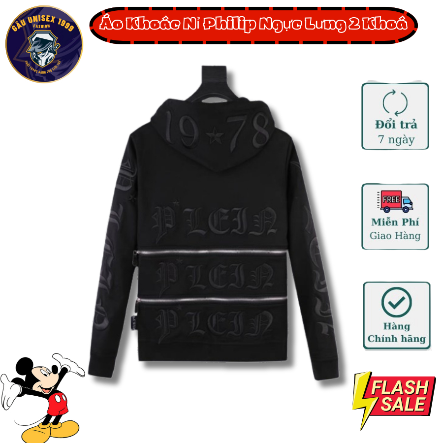 Áo Khoác Nam Nỉ Philip QP 1987 Chữ Đen Khoá 2 Lưng 💙 Chất Nỉ Dày Dặn, Khoá Zip, Mùa Đông