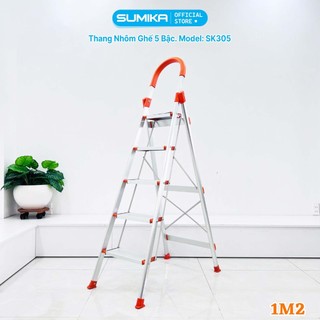 Thang nhôm ghế gia đình 5 bậc sumika sk305, chiều cao đến bậc trên cùng 1.2m, tải trọng 150kg