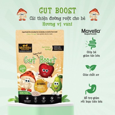 Gut Boost - Bột bổ sung chất xơ & lợi khuẩn từ thực vật chống táo bón cho trẻ em Mavella Úc - 100g