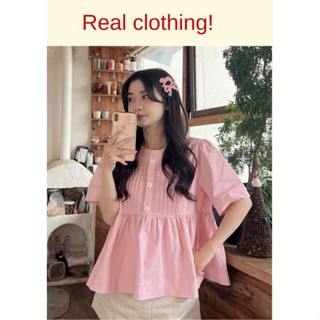 ÁO SƠMI KIỂU NỮ,  ÁO KIỂU BABYDOLL xếp ly màu Hồng ngọt ngào