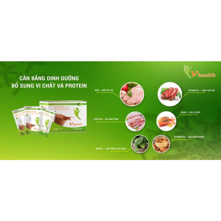 Bữa ăn dinh dưỡng vhealth vị socola vinalink group – 20 gói/hộp – 25 gr/gói