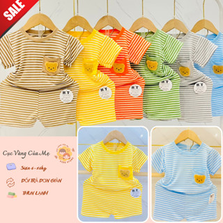 Bộ Cộc Tay Thun Lạnh Sọc Gấu Cho Bé, Bộ Ngắn Tay Thun Lạnh Sọc Gấu Cho Bé Trai Và Bé Gái Từ 13kg Đến 22kg [070]