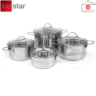 Bộ 4 nồi inox 304 đáy liền 3 lớp fivestar nắp kính