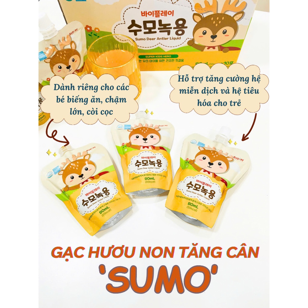 Gạc Hươu Non Tăng Cân SUMO Hàn Quốc Ăn Ngon, Tăng Cân, Tăng Sức Đề Kháng, Miễn Dịch Cho Bé 1 hộp 10 Gói x80ml