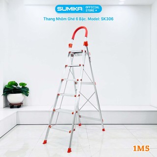 Thang nhôm ghế gia đình 6 bậc SUMIKA SK306, chiều cao đến bậc trên cùng 1.5m, tải trọng 150kg