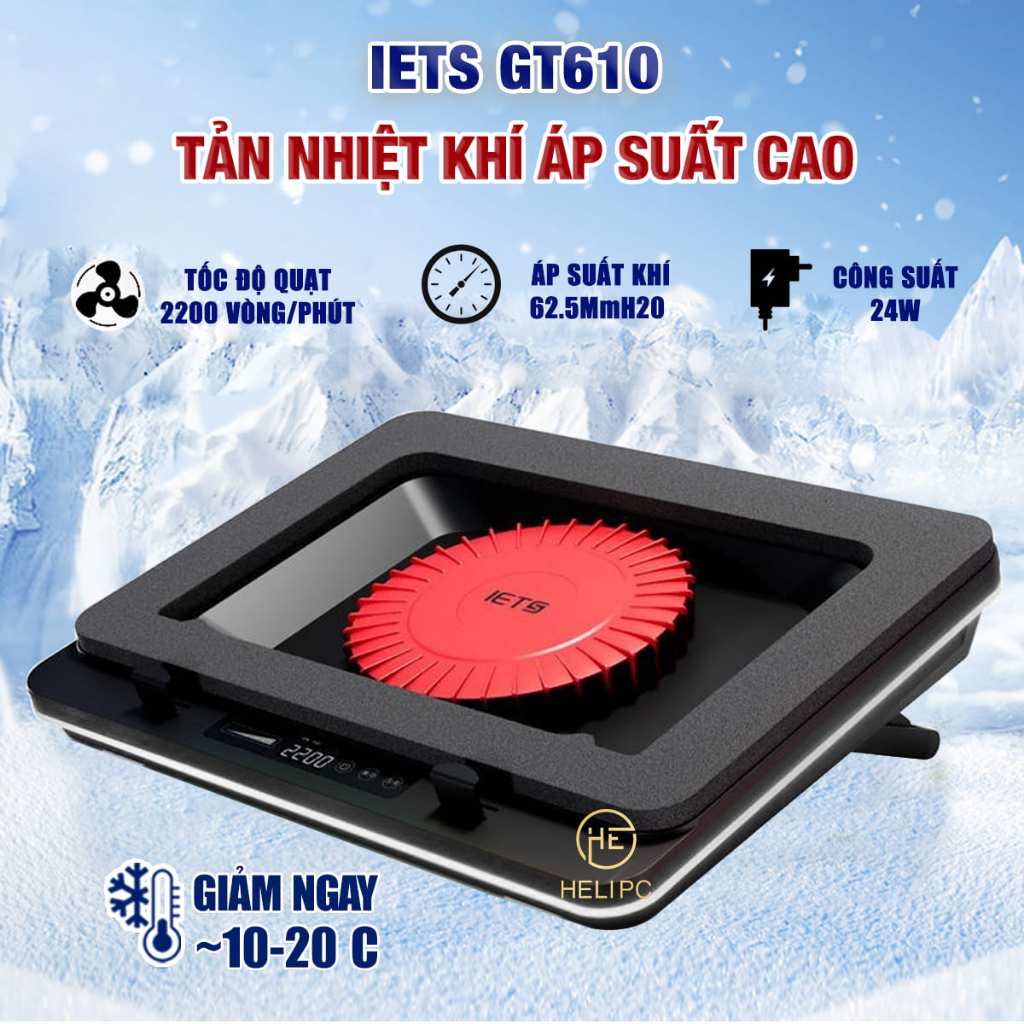 Đế quạt tản nhiệt laptop IETS GT610 tản khí nén turbo 2200RPM giảm nhiệt thực sự chuyên dụng cho máy