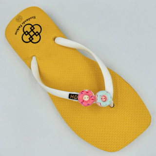 Dép sỏ ngón nữ HD mũi vuông kèm sticker bánh Donut đáng yêu mang đi chơi có đế chống trơn trượt đủ size nhiều màu