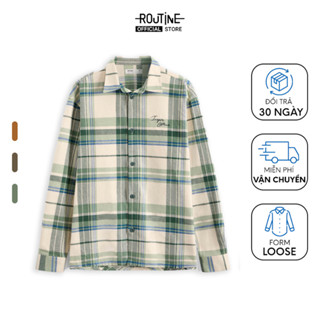 Áo Sơ Mi Nam Tay Dài Flannel Kẻ Caro Thêu Chữ Form Loose Routine - 10F23SHL035