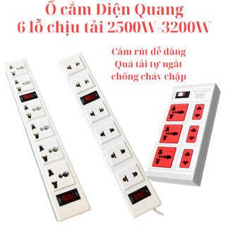 Ổ Cắm Điện kéo dài, 6 lỗ 3 chấu, đa năng, cao cấp, chịu nhiệt Điện Quang, có công tắc, dây dài 2m/5m, cho văn phòng