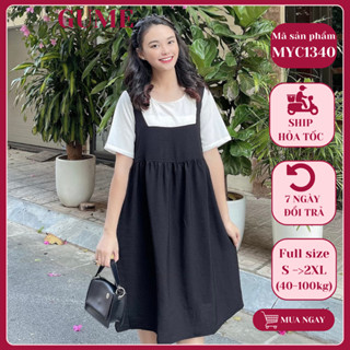  Yếm bầu công sở đầm bầu suông mặc mát có nơ sườn cổ vuông trẻ trung MYC1340 có sz 40-100kg 