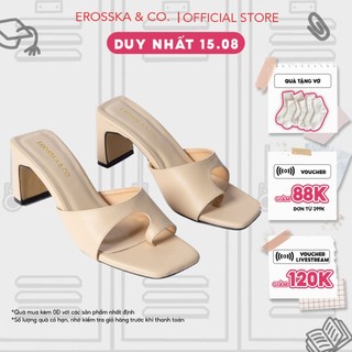 Dép cao gót Erosska mũi vuông kiểu dáng xỏ ngón cao 7cm màu nude - EB027