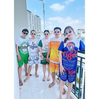 Bộ quần áo thể thao nam nữ in 5 mẫu Bia Mới 2024, sét đồ ngắn đi chạy mùa hè tập GYM rất đẹp vải thun lạnh mới nhất