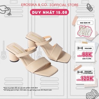 Giày sandal cao gót Erosska mũi vuông phối gót tròn cao 5m màu kem _ EB026