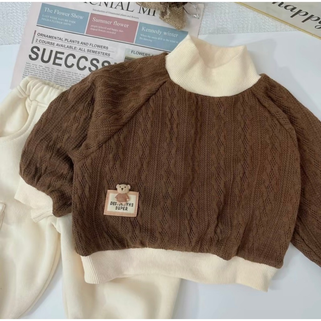  Áo chất len gân mềm đẹp cho bé trai bé gái áo len cổ lọ giữ ấm cho bé từ 8-21kg - ALG 