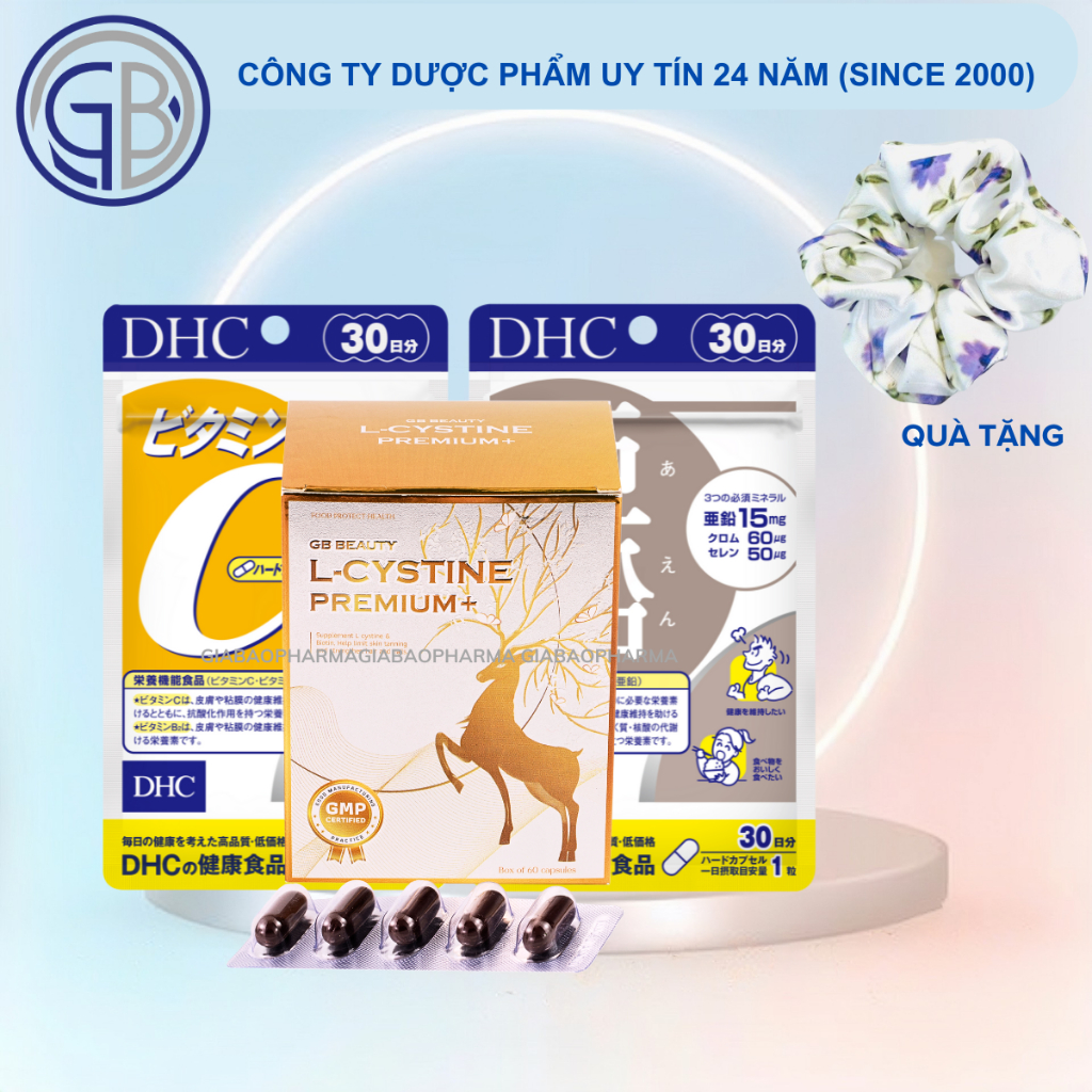 Combo uống L cystine Premium+ 60v, Kẽm DHC 30v và Vitamin C DHC 60v hỗ trợ bổ sung dưỡng chất cho tóc, da, móng
