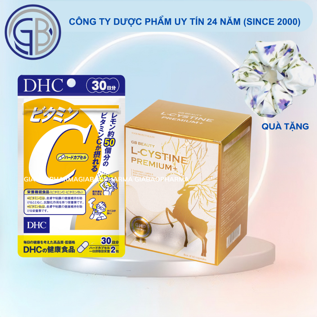 Combo GB BEAUTY L-CYSTINE PREMIUM+ 60 viên + Vitamin C DHC 60 viên cải thiện da tối màu, giảm rụng tóc, giảm mụn, cấp ẩm