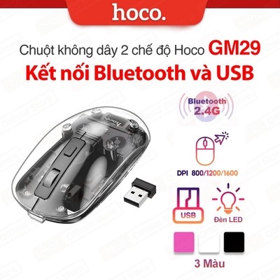 Chuột không dây yên tĩnh 2 chế độ Bluetooth và USB 2.4G Hoco GM29, DPI  800-1200-1600,dùng cho văn phòng,chơi game mượt