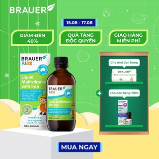 Siro BRAUER Kids Liquid Multivitamin With Iron - Vitamin bổ sung Sắt & Phát triển Toàn diện cho trẻ từ 3 tuổi (200ml)
