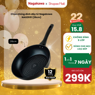 Chảo Chống Dính Bếp Từ Kim Cương Cao Cấp Sâu Lòng 26cm NAGAKAWA NAG2651 Đấy Từ Phù Hợp Nhiều Loại Bếp