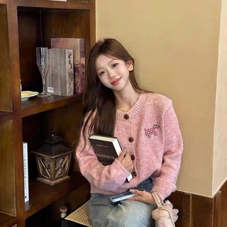  Áo khoác cardigan  áo khoác len nữ cổ tròn thêu ngực màu  hồng xám vải len QCCC Loại 1 dày dặn phong cách hàn quốc 