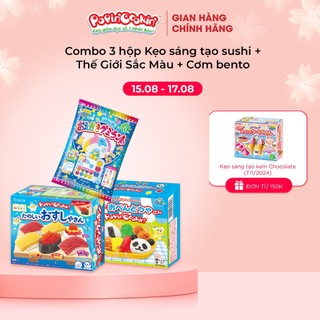 Combo 3 hộp kẹo Popin Cookin đồ chơi sáng tạo ăn được : Sắc Màu + Sushi + Cơm Bento chính hãng